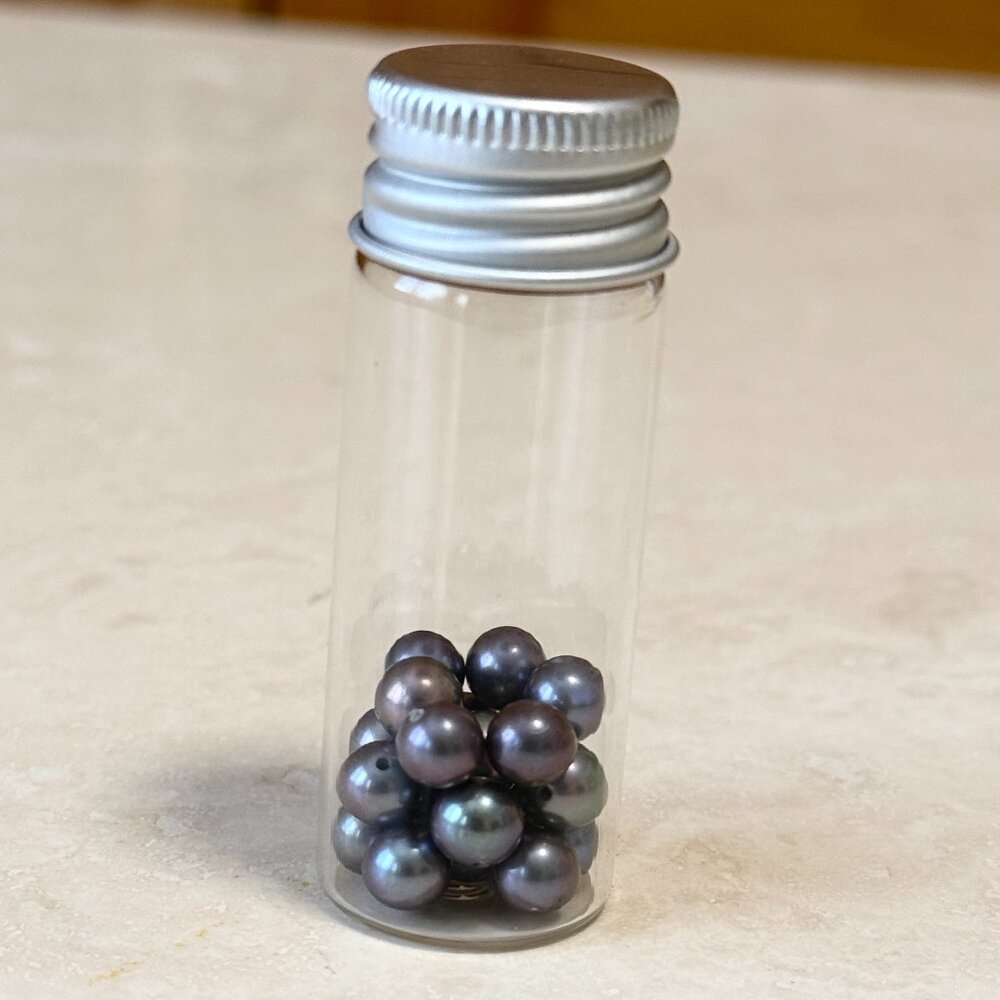 2/$20, Small Glass Bottle w/ Genuine Peacock Freshwater Pearls